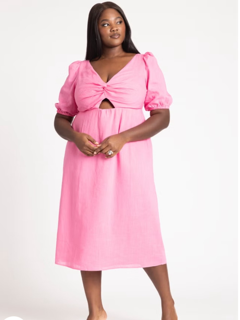 ELOQUII Pink Twist Front Cutout Linen Blend Midi Dress NWT Plus Size 18